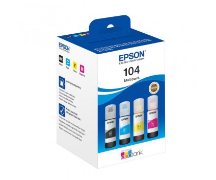 4 Tinteiros Originais, Epson T00P6 / 104 Preto + Cores 65ml ~ 4.500 / 7.500 Paginas