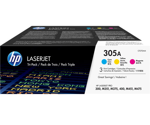 3 Toners Originais, HP 305A Cor CMY