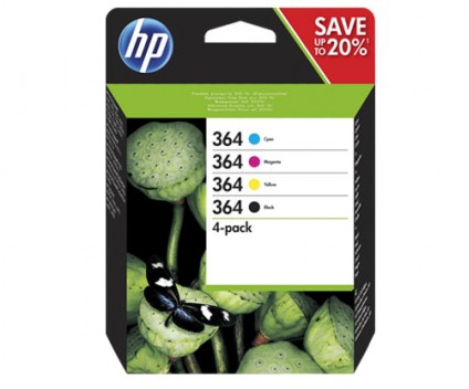 4 Tinteiros Originais, HP 364 Preto 6ml + Cores 3ml
