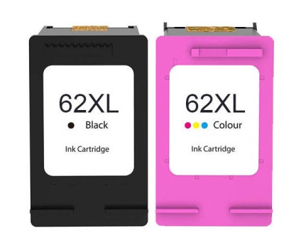 2 Tinteiros Compativeis, HP 62 XL Preto 20ml + Cor 18ml