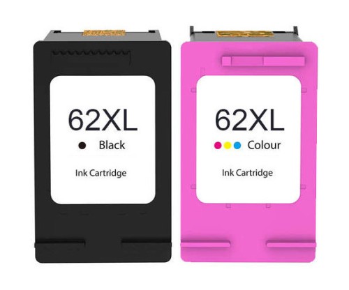2 Tinteiros Compativeis, HP 62 XL Preto 20ml + Cor 18ml